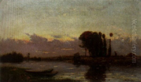 Au Bord De La Marne Oil Painting by Hippolyte Camille Delpy