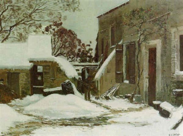 Gathering Wood, Winter Landscape Oil Painting by Hippolyte Camille Delpy