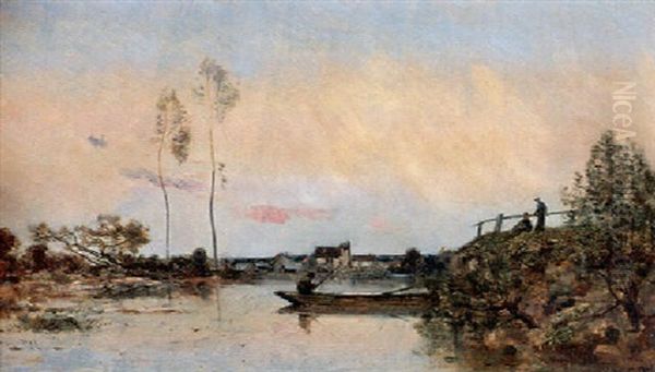 La Seine A Mantes Oil Painting by Hippolyte Camille Delpy