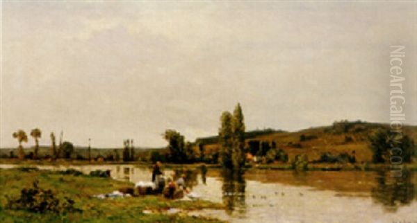 Washerwomen By A River Oil Painting by Hippolyte Camille Delpy