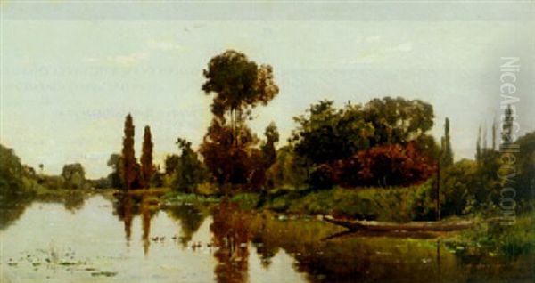 A River Landscape Oil Painting by Hippolyte Camille Delpy