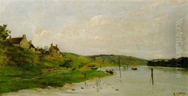 A Village By A River Oil Painting by Hippolyte Camille Delpy