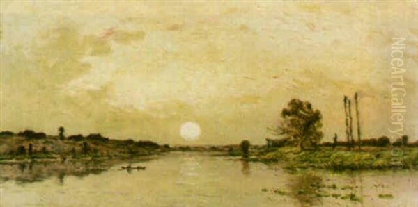 A River Landscape Oil Painting by Hippolyte Camille Delpy