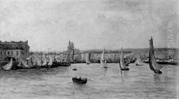 Hafenansicht Von Dieppe Oil Painting by Hippolyte Camille Delpy