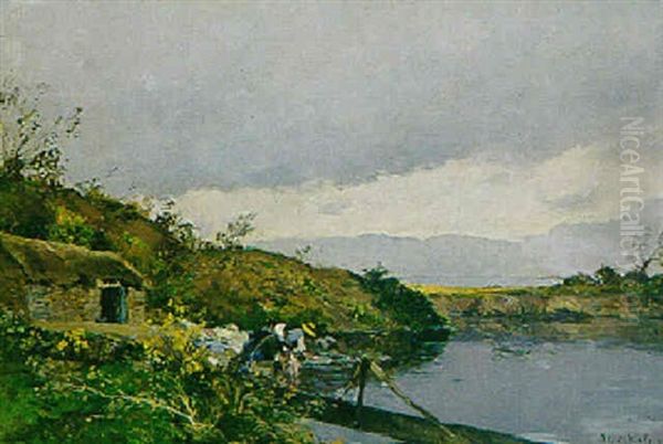 Waescherinnen Am Ufer Eines Teichs Oil Painting by Hippolyte Camille Delpy