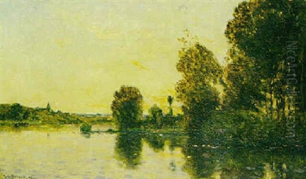 Flusslandschaft Im Abendlicht Oil Painting by Hippolyte Camille Delpy