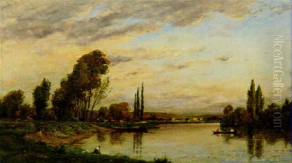 Lavandieres Au Bord De La Seine Oil Painting by Hippolyte Camille Delpy