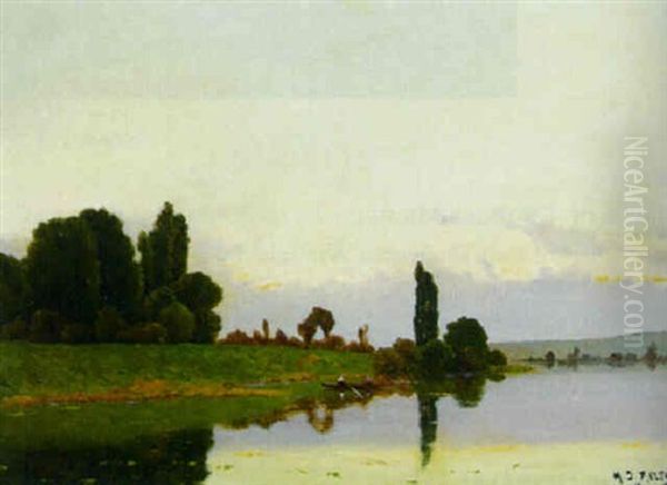 A Tranquil River Landscape Oil Painting by Hippolyte Camille Delpy