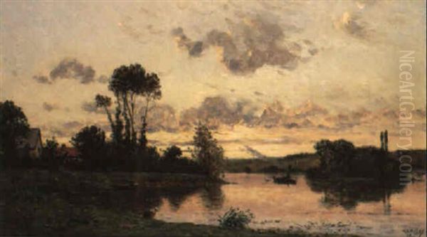 Soir Au Bord De La Riviere Oil Painting by Hippolyte Camille Delpy