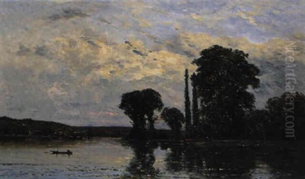 La Seine A Rangiport Oil Painting by Hippolyte Camille Delpy