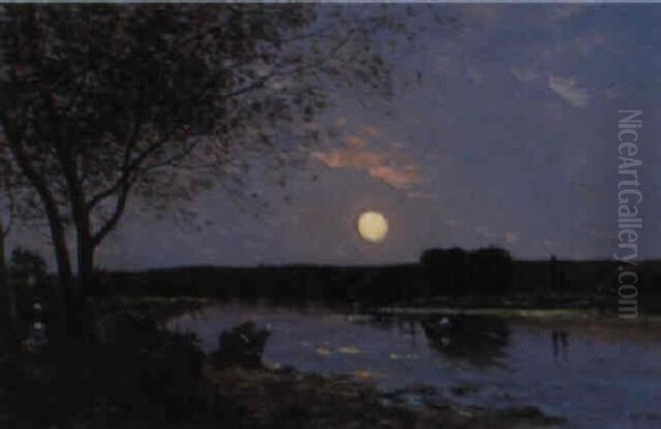 Lever De Lune Pres De Bonnieres Oil Painting by Hippolyte Camille Delpy