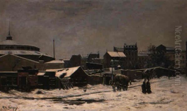 Paris, Un Coin De La Rue Des Martyrs, Effet De Neige Oil Painting by Hippolyte Camille Delpy