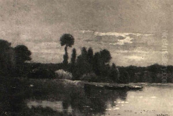 Abendliche Fluslandschaft Oil Painting by Hippolyte Camille Delpy