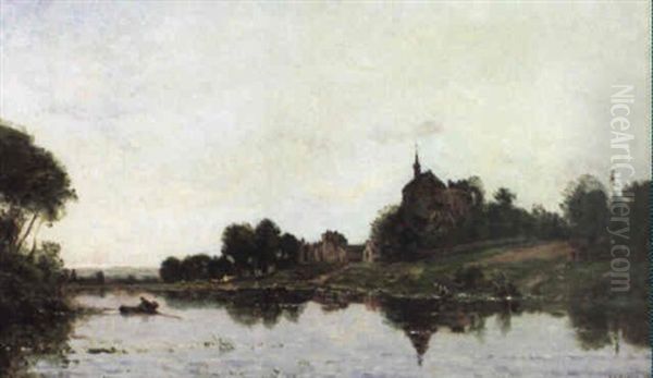 Village Au Bord De L'eau Oil Painting by Hippolyte Camille Delpy