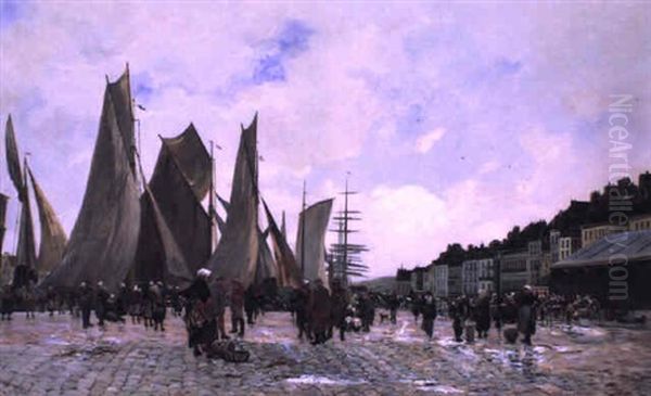 Le Port De Dieppe Oil Painting by Hippolyte Camille Delpy