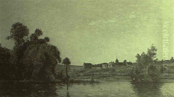 Village Au Bord De L'eau Oil Painting by Hippolyte Camille Delpy