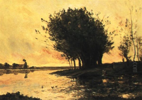 Riviere Au Soleil Couchant Oil Painting by Hippolyte Camille Delpy