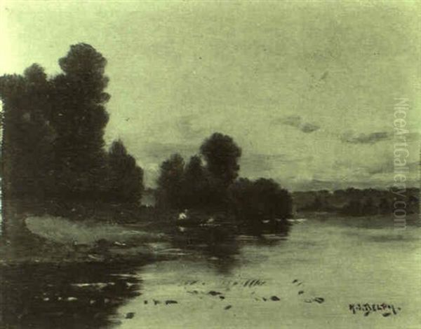 Abendliche Flusslandschaften Oil Painting by Hippolyte Camille Delpy