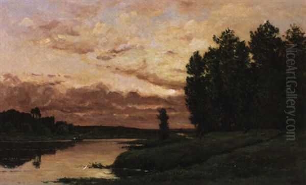 Fluslandschaft Mit Figurenstaffage Oil Painting by Hippolyte Camille Delpy