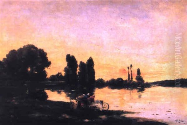 Fluslandschaft Mit Wascherinnen Oil Painting by Hippolyte Camille Delpy