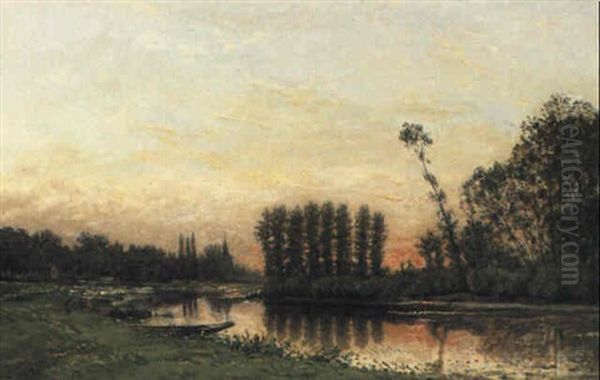 Sunset At Portejoie Oil Painting by Hippolyte Camille Delpy