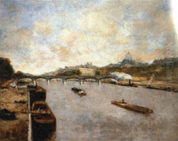 Vue De La Seine Oil Painting by Hippolyte Camille Delpy