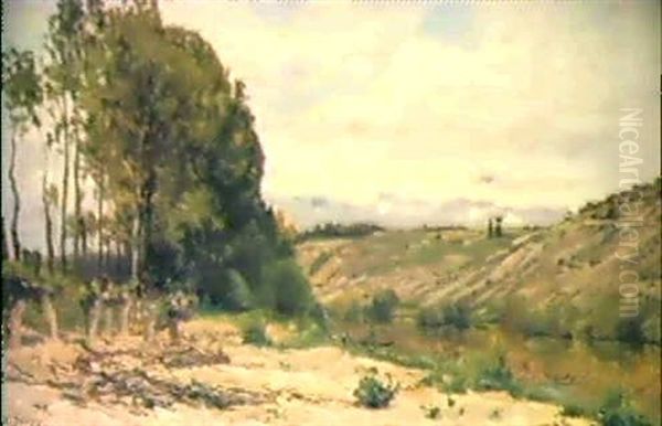 Flusslandschaft Unter Bewolktem Himmel Oil Painting by Hippolyte Camille Delpy