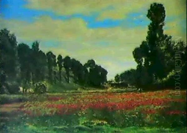 Sydfransk Landskab Med Blomstrende Valmuemark Oil Painting by Hippolyte Camille Delpy