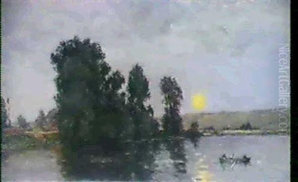 Seinelandschaft Bei Abendstimmung Oil Painting by Hippolyte Camille Delpy