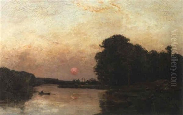 Paysage Au Coucher De Soleil Oil Painting by Hippolyte Camille Delpy