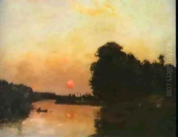 Paysage Au Coucher De Soleil Oil Painting by Hippolyte Camille Delpy