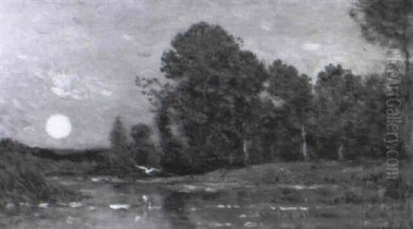 Bord De Riviere, Clair De Lune Oil Painting by Hippolyte Camille Delpy