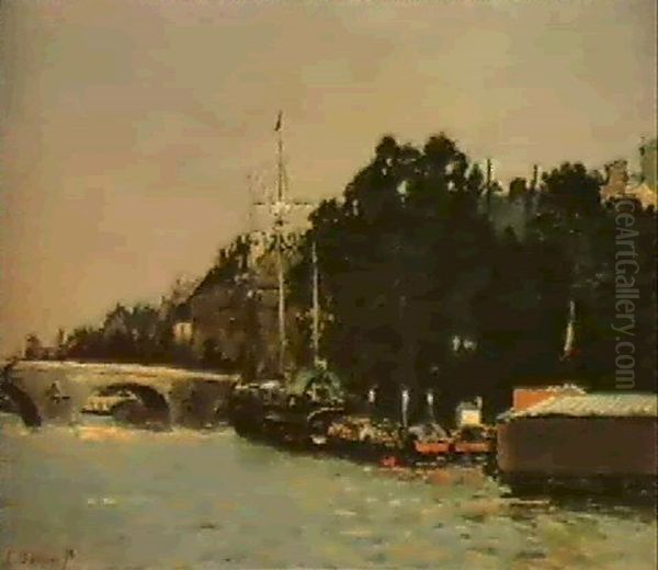 La Seine Au Pont St. Michel Oil Painting by Hippolyte Camille Delpy