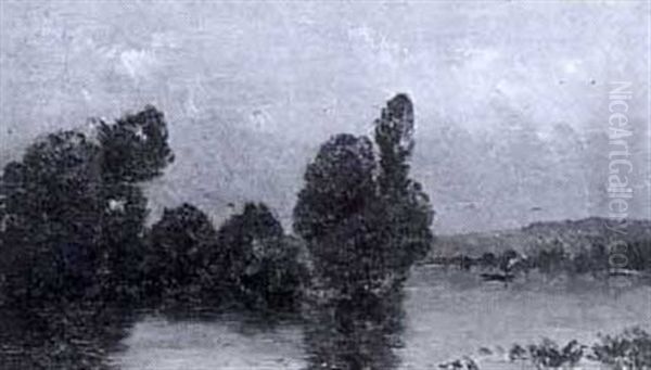 A Boat On A River At Dusk Oil Painting by Hippolyte Camille Delpy