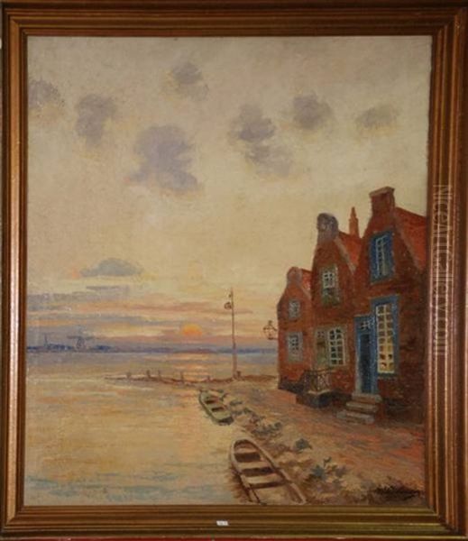 Coucher De Soleil Sur Un Coin De Hollande Oil Painting by Willem Delsaux