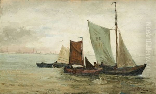 Barques De Peche Aux Environs De Breskens Oil Painting by Willem Delsaux