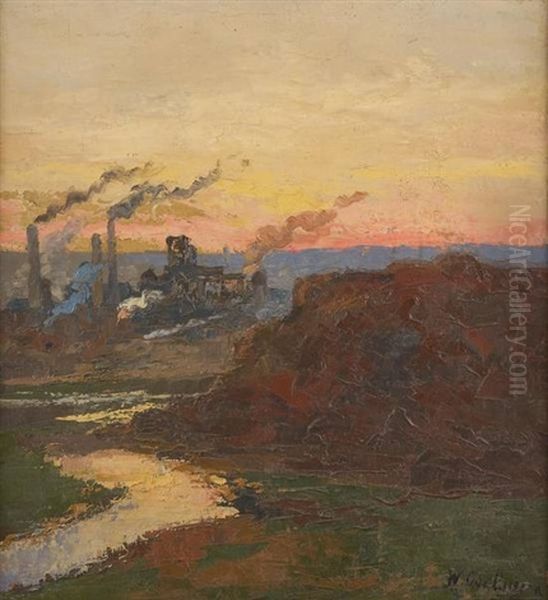 Coucher De Soleil Sur La Sambre Oil Painting by Willem Delsaux