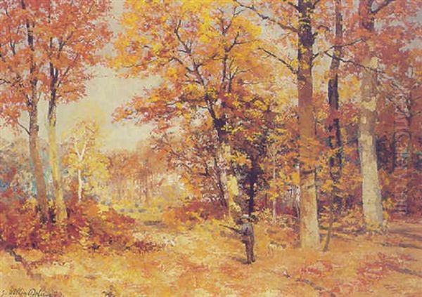 A Hunter In An Autumn Forest Oil Painting by Willem Delsaux