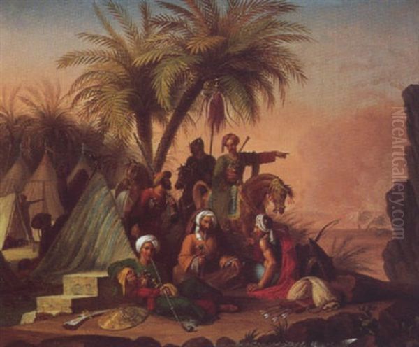 La Detente Au Campement Oil Painting by Jean Julien Deltil