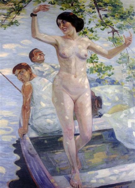 Femme Nue Sur Une Barque Oil Painting by Gabriel Deluc