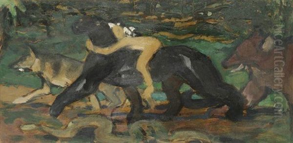 Mowgli Chevauchant La Panthere Bagheera Oil Painting by Henri Deluermoz