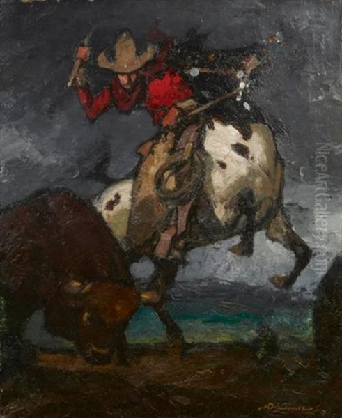 Cow Boy Chassant Le Bison Oil Painting by Henri Deluermoz