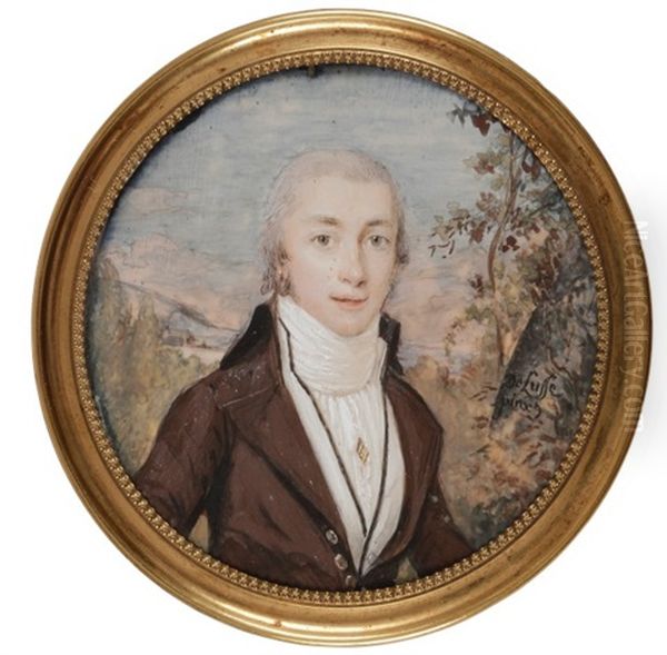 Portrait De Jeune Homme Sur Fond De Paysage Oil Painting by Jean-Jacques-Thereza Delusse