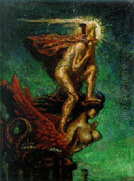 Les Genie Vainqueur Oil Painting by Jean Delville