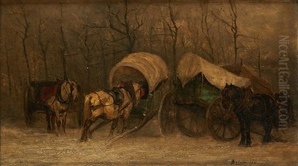 Chevaux Et Chariots Oil Painting by Jean Delvin