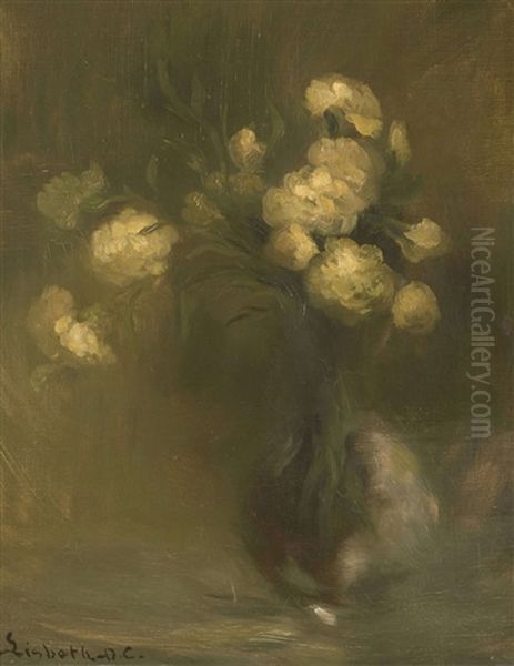 Bouquet De Fleurs Blanches Oil Painting by Lisbeth Delvolve-Carriere