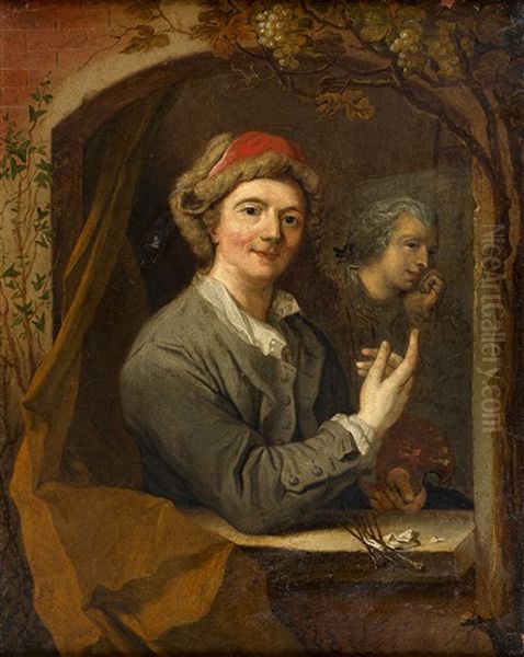 Autoportrait Au Chevalet Dans Une Fenetre Oil Painting by Jean Francois Delyen