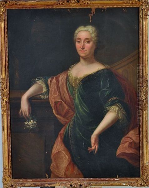 Portrait De Femme Tenant Une Fleur Oil Painting by Jean Francois Delyen