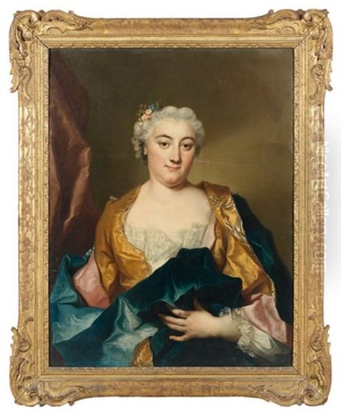 Portrait De Femme A La Robe Jaune Et Fleurs Dans Les Cheveux Oil Painting by Jean Francois Delyen