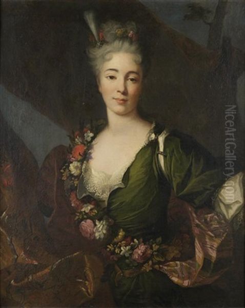 Portrait De Femme De Qualite A La Guirlande De Fleurs Oil Painting by Jean Francois Delyen